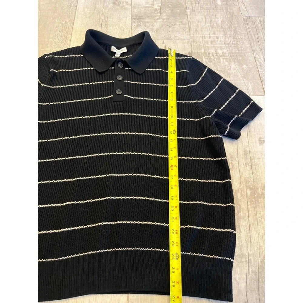 Banana Republic Mens Knit Polo Shirt Black White Striped Short Sleeve Large L‎